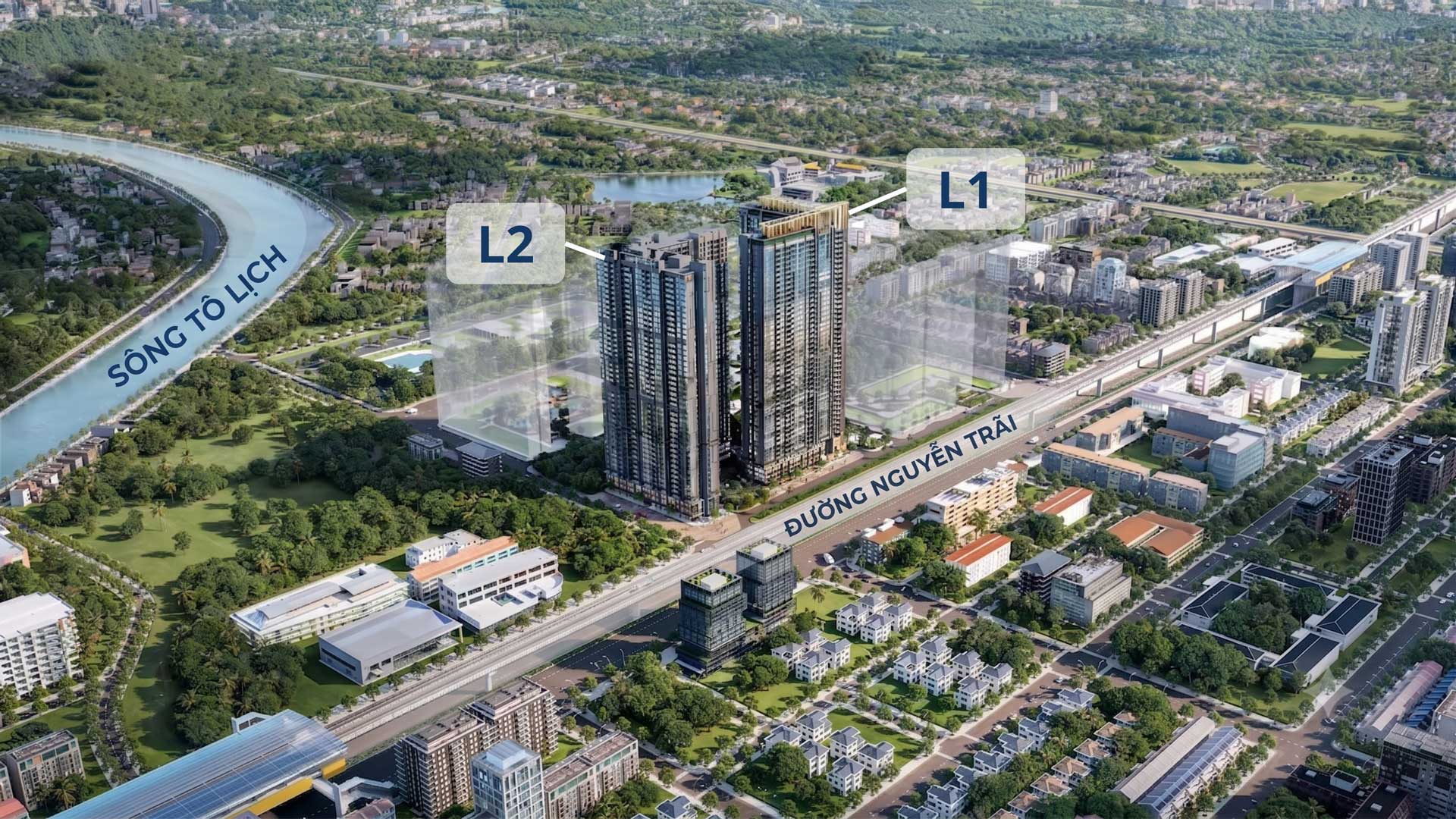 Phối cảnh dw án Hanoi Seasons Garden tiếp giáp trục đường Nguyễn Trãi và ga Metro 2A